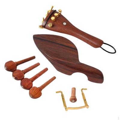 Set of Rosewood 4/4 Violin Parts Chinrest Tuning Pegs Tailpiece Fine Kit