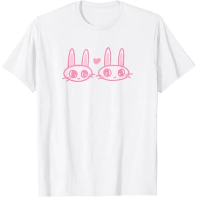 Cute Kawaii Y2K Coquette Bunnies with Heart T-Shirt Kawaii Y2k Clothes Women Clothing Aesthetic T Shirt Women Ropa Mujer