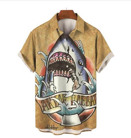 1116 Cool Cute Shark 1D Print Pattern Men's Shirt Street Casual Men's Shirt