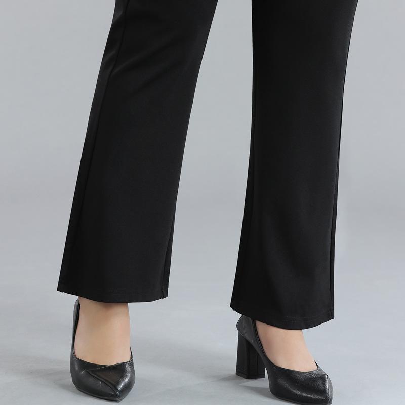 Dámské podzimní strečové zeštíhlující kalhoty s vysokým pasem a rozšířeným výstřihem pro větší velikosti