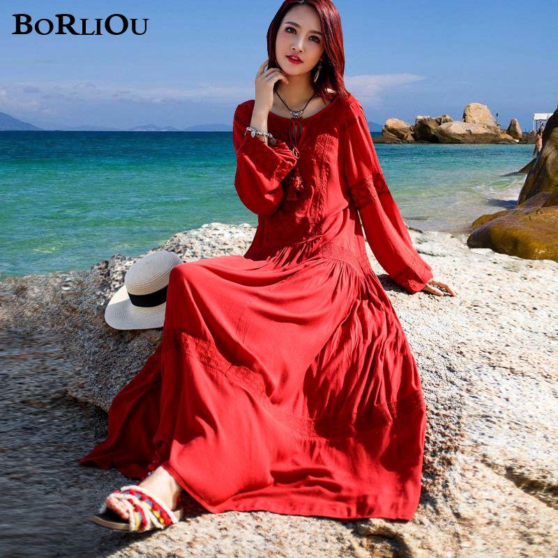 

Loose Cotton Linen Seaside Photograph Desert Dress Red M