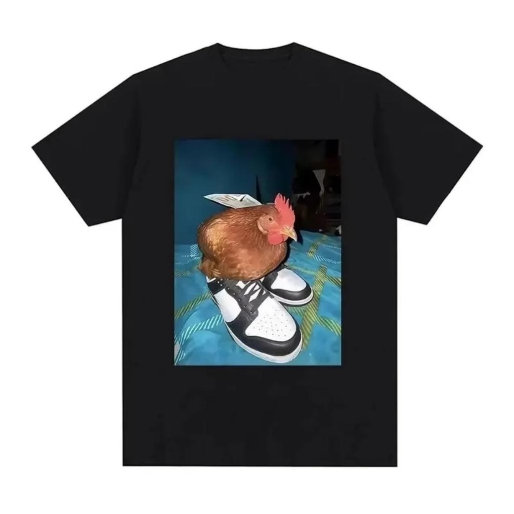 Vtipné tričko s potiskem kuřete v kapičkách pro muže a ženy, trička s potiskem kuřete v botách, Harajuku móda, tričko s krátkým rukávem, streetwear