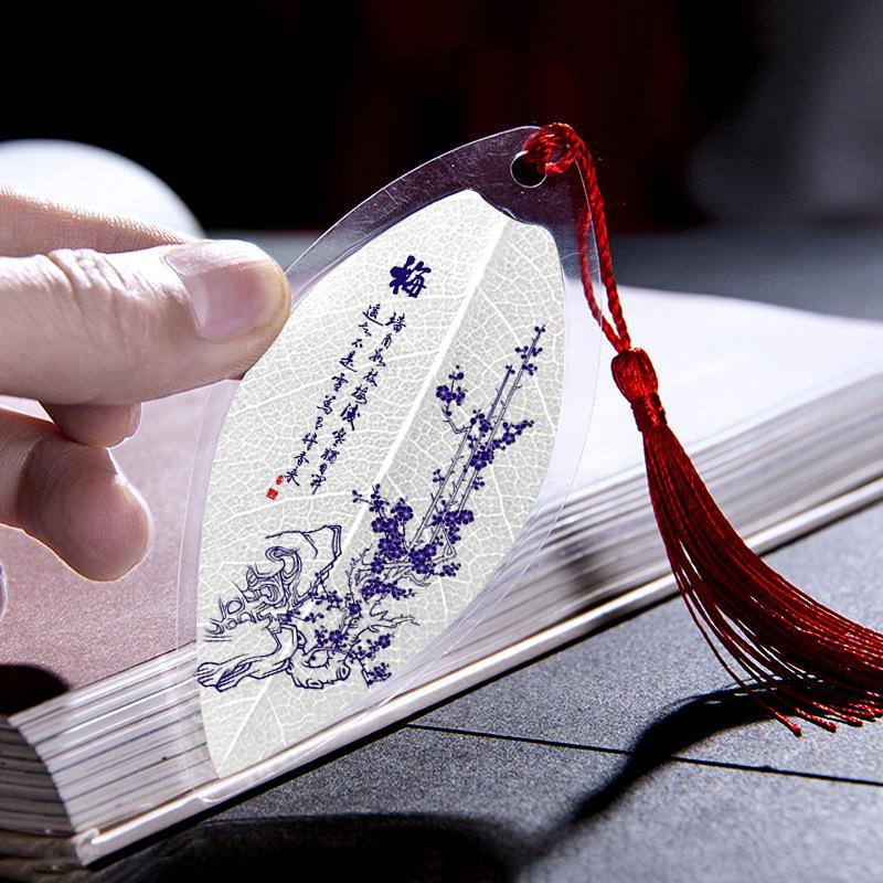 Chinese Style Leaf Vein Bookmark: Plum, Orchid, Bamboo, Chrysanthemum - Graduation Gift for Classmates or Girls