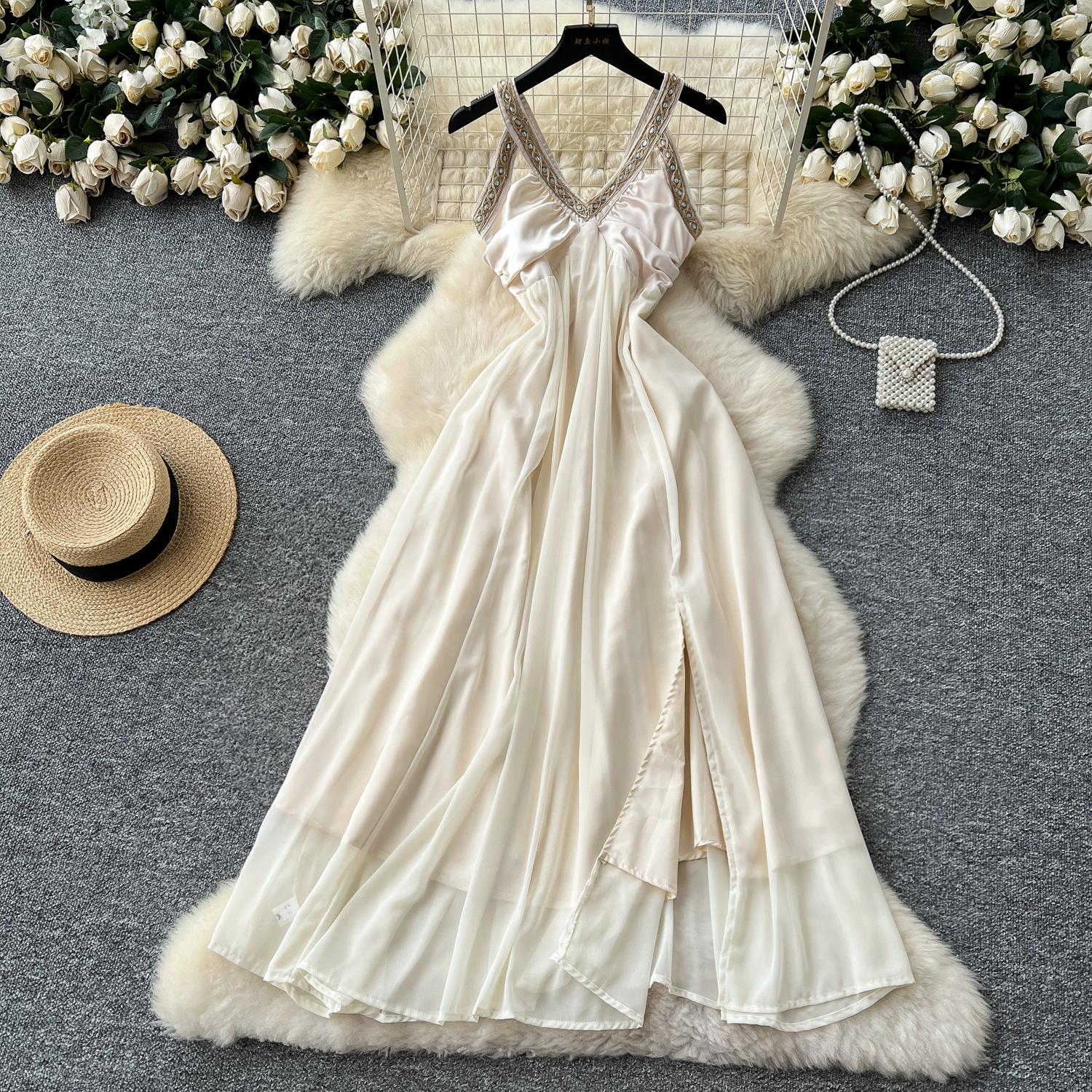 

Летние женские роскошные вечерние платья макси с V-образным вырезом и вышивкой S абрикосовый