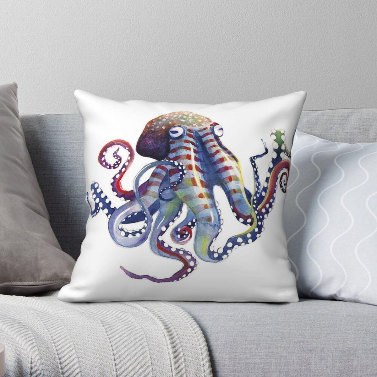 Lu Xika Chen Unisex Octopus Tentacles Pillowcase Polyester Linen Velvet Pattern Zip Decorative Throw Pillow Case Home Cushion Case 45X45