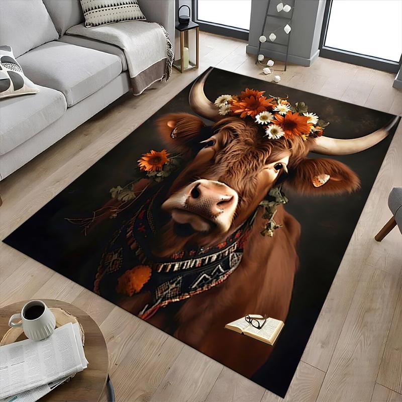 1pc Cow Flower Carpet Office Rug Outdoor Mat Home Decor Area Carpet Festival Gift Office Desk Chair Carpet