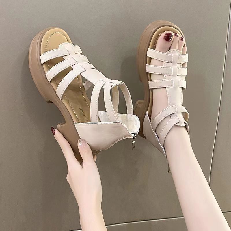 Soft Leather Roman Sandals Internet Celebrity Women's Sandals New Summer Flat Sandals Women's Hollow Outer Wear Skirt Roman Shoes