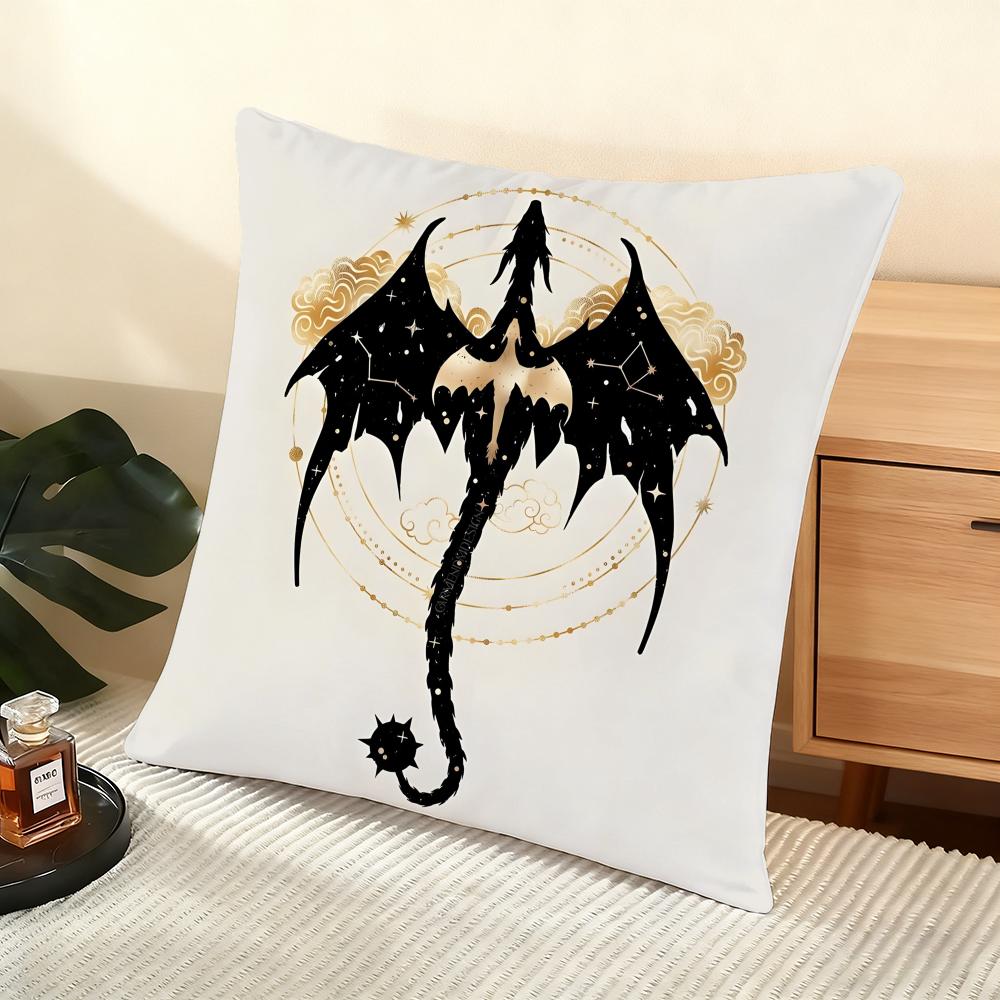Cushion Cover Silky Short Plush Home Sofa Cushion Cover - Invisible Zipper Home Decoration F-Fourth W-Wing Dragon