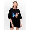 Oversized T Shirt Black Butterfly Floral Print Women Casual Loose Top Summer Fashion Streetwear