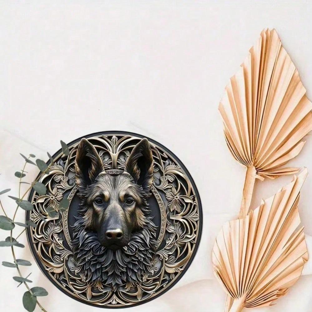 1pc Vintage German Shepherd Metal Wall Art Round Aluminum Sign for Home Decor