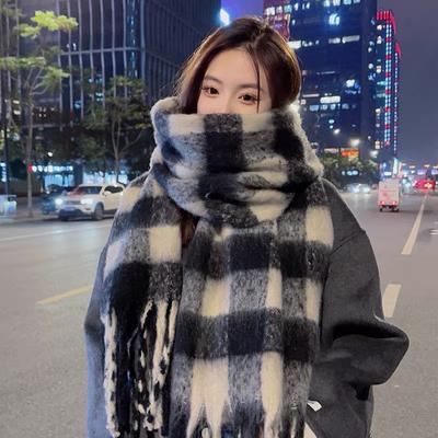 Scarf for Female Students In Winter New Style Korean Style All Match Plaid Shawl Thickened Warm Long Plush Scarf for Men Trendy