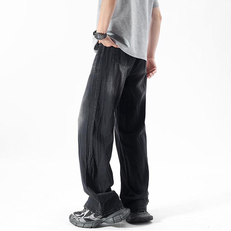 JEEP SPIRIT Men's Retro Straight Wide-Leg Jeans