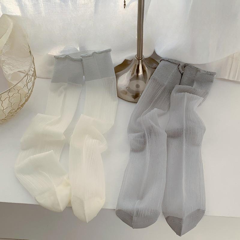 Summer Girls' Crystal Silk Stockings, Mid-calf Socks, Light, Breathable and Versatile, College-style Socks