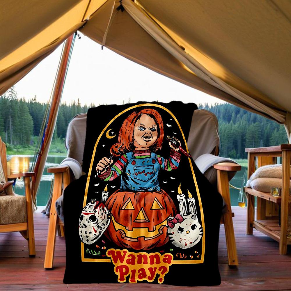 1pc Halloween Horror Outdoor Blanket Lightweight Flannel, Soft & Warm, All Season Use for Sofa, Outdoor, Camping, Living Room, Office, Chair