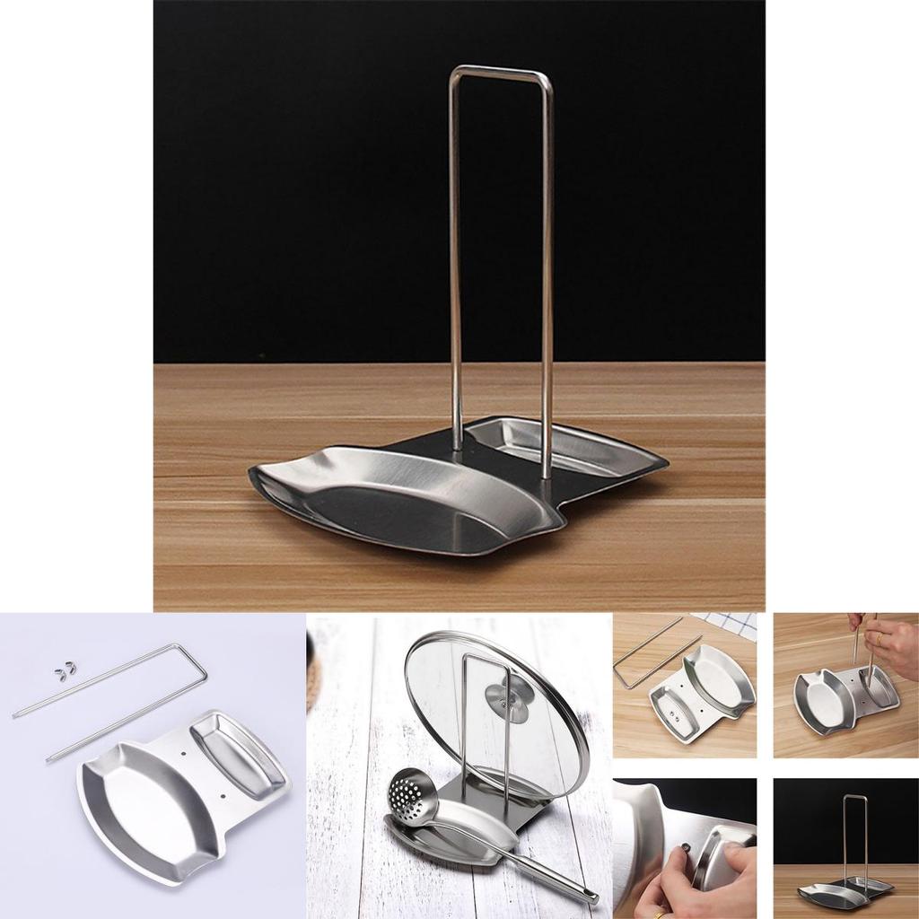 Premium Stainless Steel Pan Pot Cover Lid Rack Stand With Soup Spoon Storage For Organized Kitchens