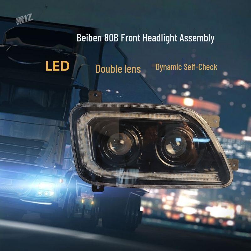 Beiben 80B LED Headlight Assembly: V3MT Dual-Lens Super Bright Smoked Right