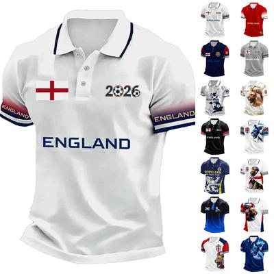 Men's Football Polo Shirt Classic Fit Short Sleeve Sports Jersey with Button Collar and Printed Design Suitable for Casual Wear