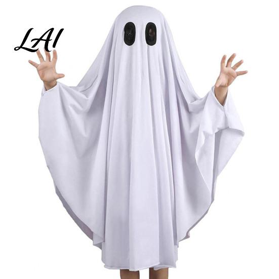 Costume Fantasma per Travestimento di Halloween per Bambini Adulti Cosplay Vestito Mantello Adulto Mantello Bianco Spettrale con Fori Neri per gli Occhi Tuta Facile da Indossare