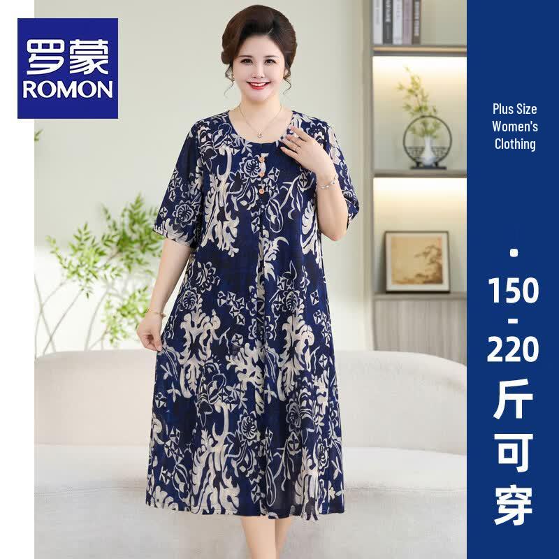 ROMON Women s Plus Size Ice Silk Short-Sleeve Summer Dress 3XL