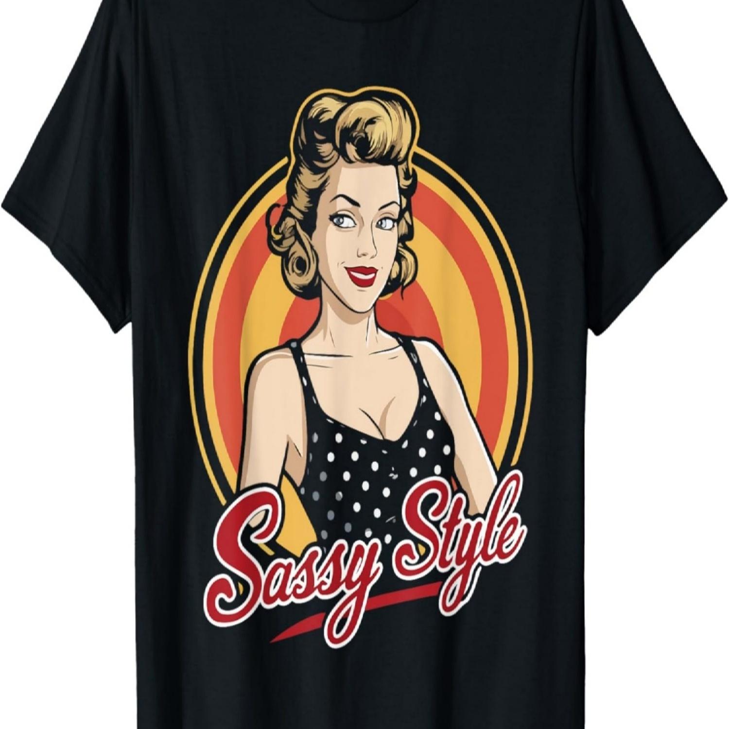 Pinup Girl Sassy Style Vintage American Retro Girls Outfit T-Shirt S чёрный