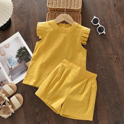 Girls Elegant Round Neck Sleeveless Vest And Shorts Two Piece Set Summer Fashion Casual Outfit For Kids