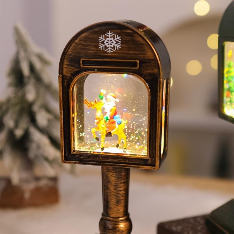 Glowing Musical Christmas Mailbox Crystal Night Light for Indoor Holiday Room Decoration USB Powered Table Lamp