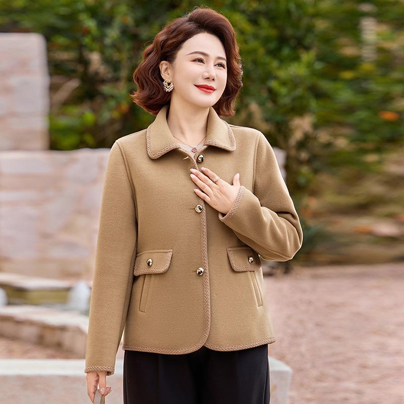Spring Woolen Coat for Middle-Aged and Elderly Women (40-60) - Casual Wear for Spring and Autumn