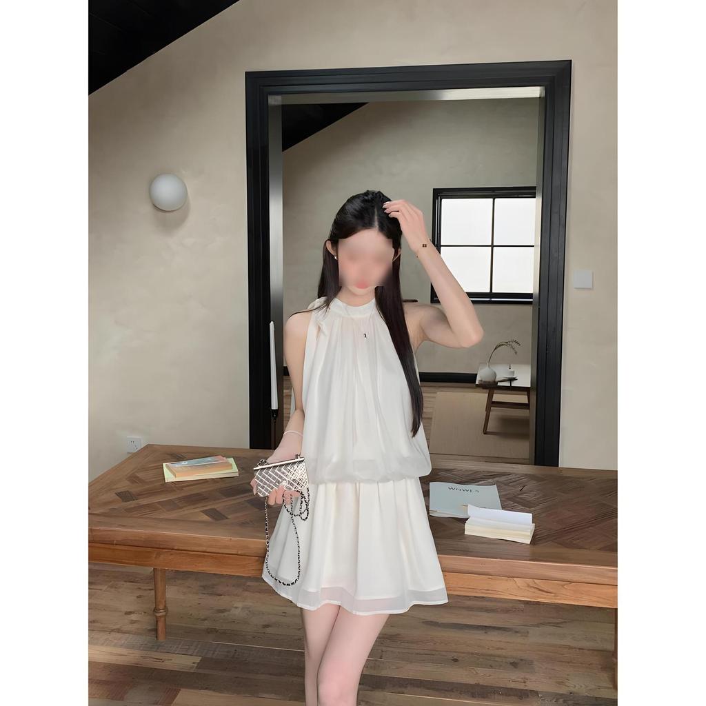 New white neck sleeveless dress temperament women's short skirt thin pullover skirt women
