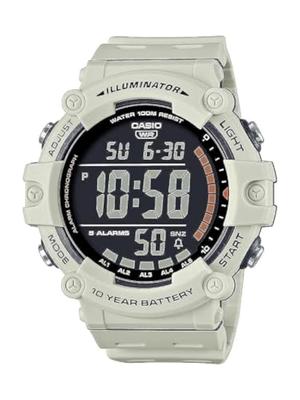 Illuminator AE1500WH Series Warranty LED Backlight 5 Alarms Stopwatch Digital 10-Year 1/100-Second Men's Watch, White, Standard,