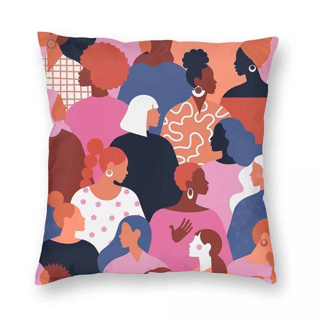 Female Faces Of Different Ethnicity Pillowcase Polyester Linen Velvet Creative Decor Throw Pillow Case Sofa Seater Cushion Cover