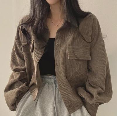 Korean Chic 2025 Spring Retro French Corduroy Single-Breasted Long-Sleeve Lapel Shirt Jacket for Women