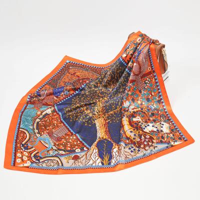 Women Fashion Square Vintage Print Satin Neckerchief Sun-Proof Scarf Scarves Shawl High Quality 1PC 90*90cm