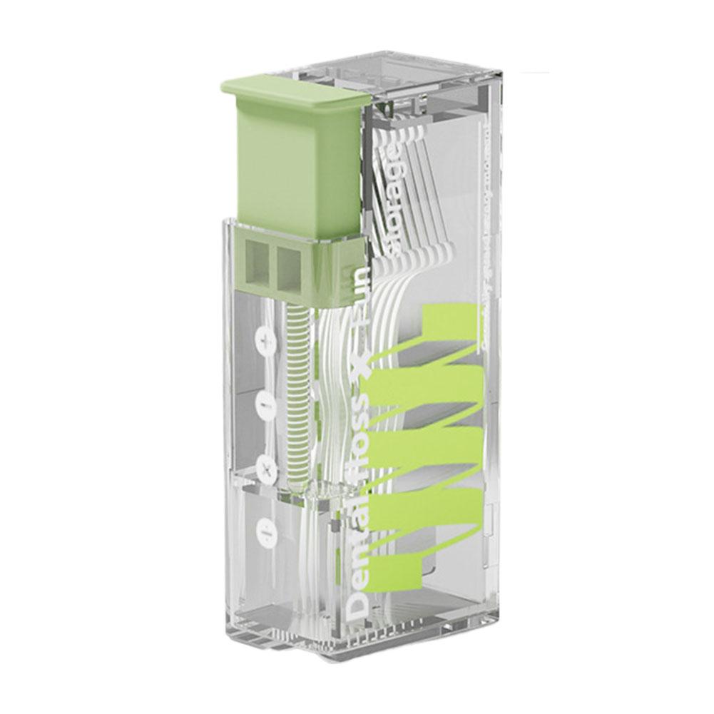 

Автоматическая коробка для хранения зубной нити Портативный выдвижной диспенсер для зубной нити Многоразовый контейнер для зубной нити Уход за гигиеной полости рта зелёный