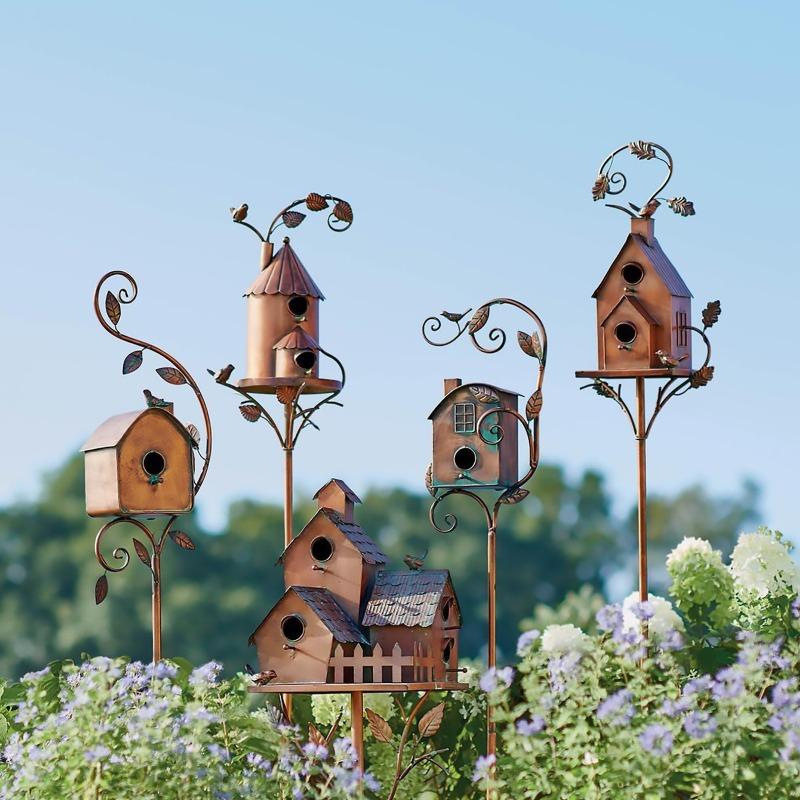 Metal Art Pole for Outdoor Birdhouse Garden Support