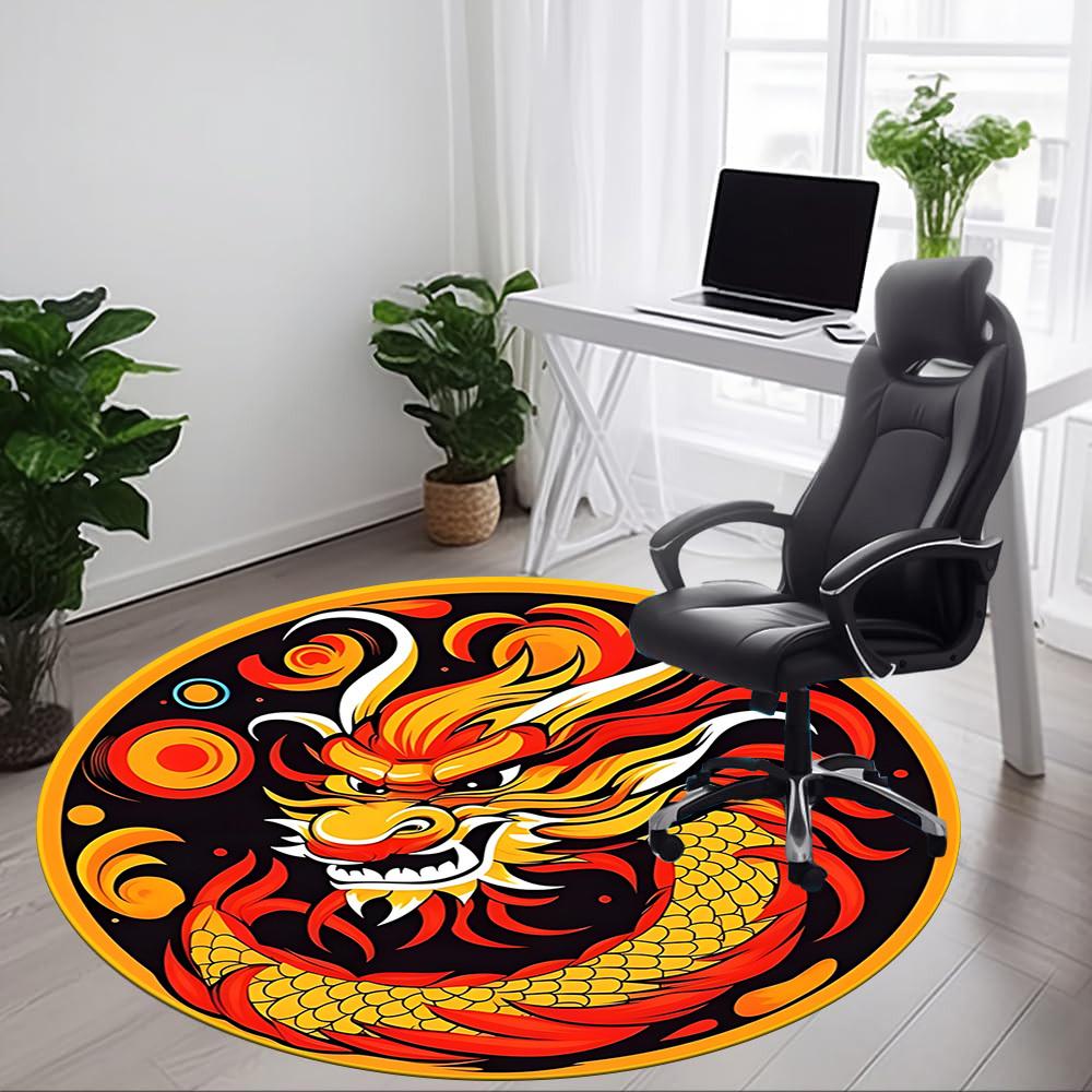 1pc Dragon Chair Carpet for Office, Round Non Slip Durable Large Size Office Carpet, Suitable for Office