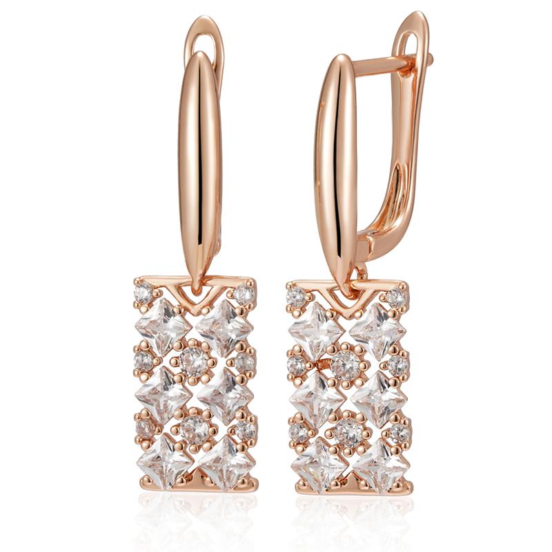 Full Paved White Zircon Luxury Wedding Earrings for Women Square Hollow Dangle Jewelry