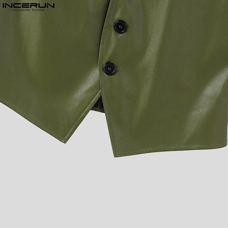 INCERUN Men Lapel Sleeveless PU Faux Leather Casual Irrgular Vest Waistcoat