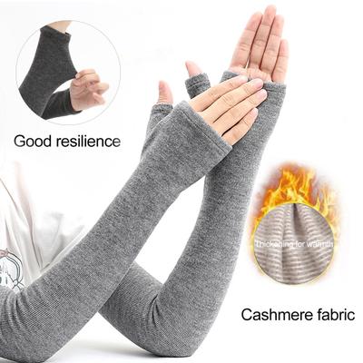 1 Paar Herbst Winter Handschuhe Fingerlos Gestrickt Hochelastisch Touchscreen Rutschfest Ellenbogenlang Armstulpen Arm