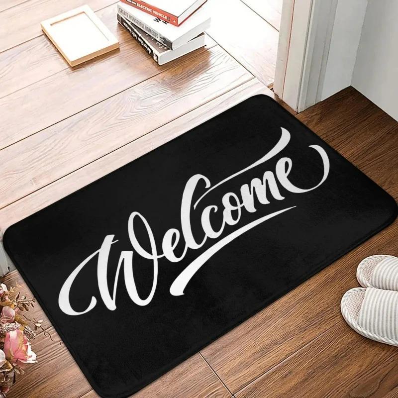 Multilingual Welcome Door Mat with Clover and Floral Patterns, Non Slip Floor Rug, Decorative Entrance Mat for Home and Porch
