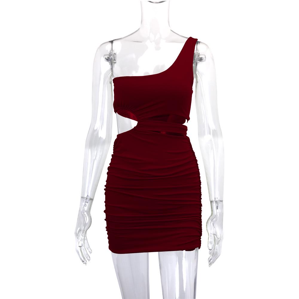2025 Women's One-Shoulder Cutout Bodycon Dress - European & American Style, Sexy Short Skirt
