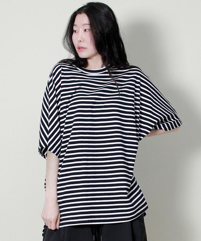Deumakeu Loose Fit French Half Sleeve Stripe