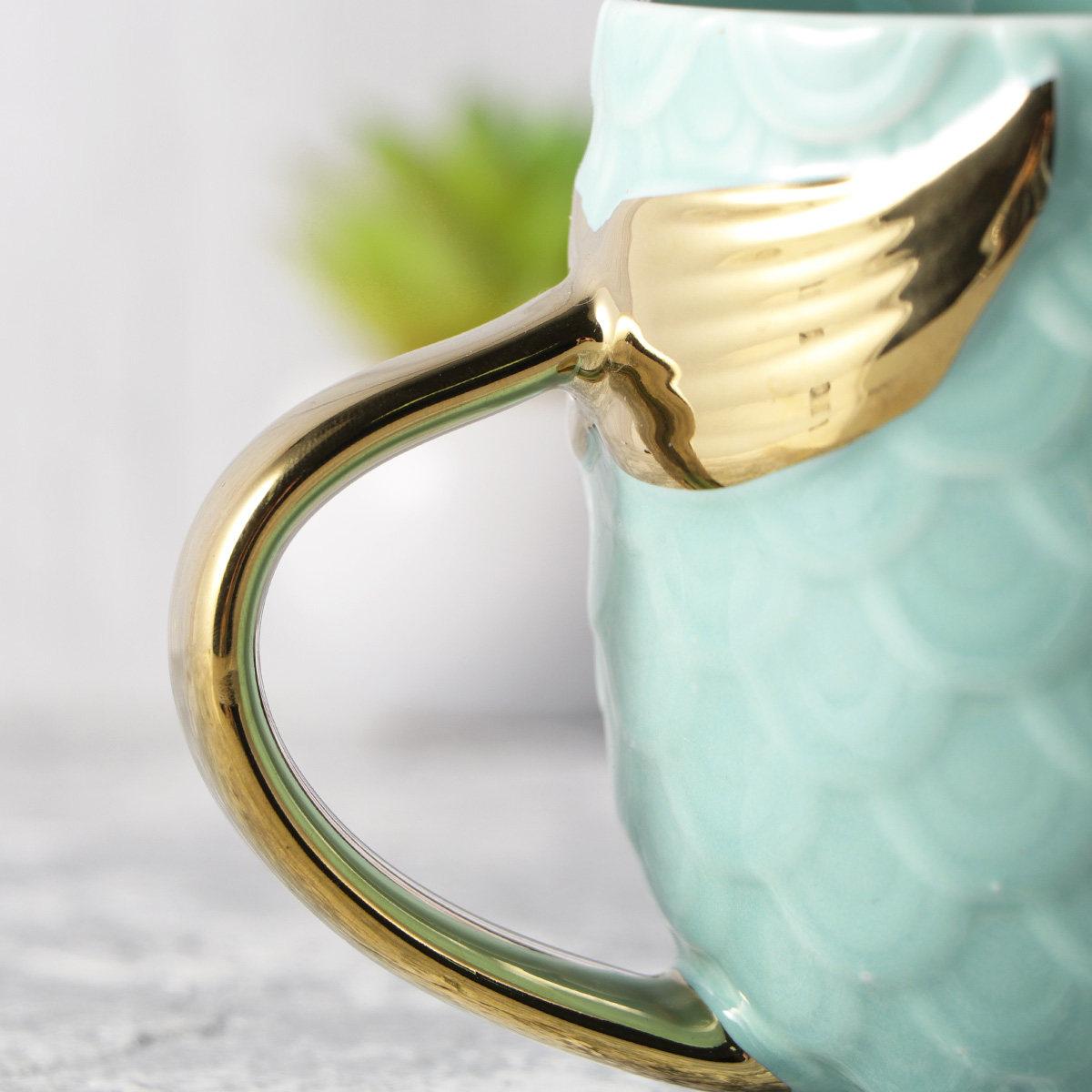 

Creative Sky-Blue Pearl Gold Mermaid Tail Ceramic Coffee Mug Perfect for Hot Cold Drinks Birthday Wedding Gift Mermaid Mug other
