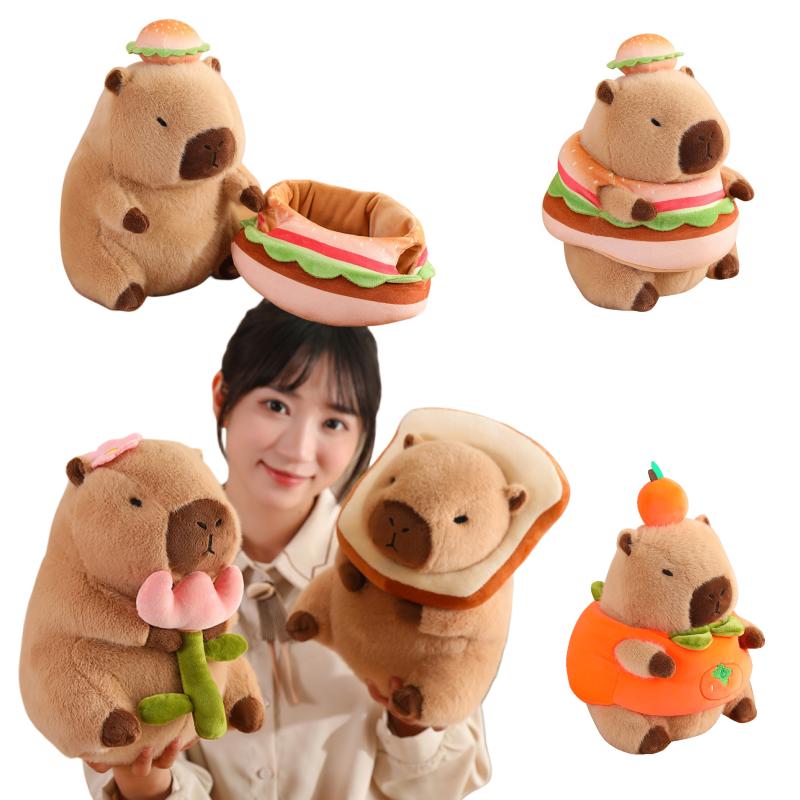 Lovely Bee Capybara Plush Toy Orange Capybara Turn to Hamburger Unicorn Stuffed Doll Soft Cartoon Animal Pillow Girl Gift