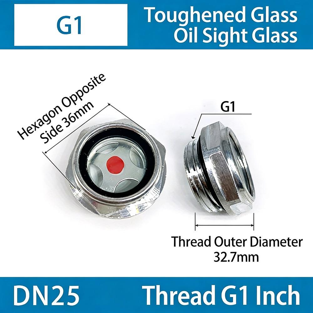 1Pcs G1/4 G3/8 G1/2 G3/4 Oil Sight Window Male Thread G1 G1-1/4 G1-1/2 BSP NPT Oil Level Sight Glass Tempered Glass Aluminum