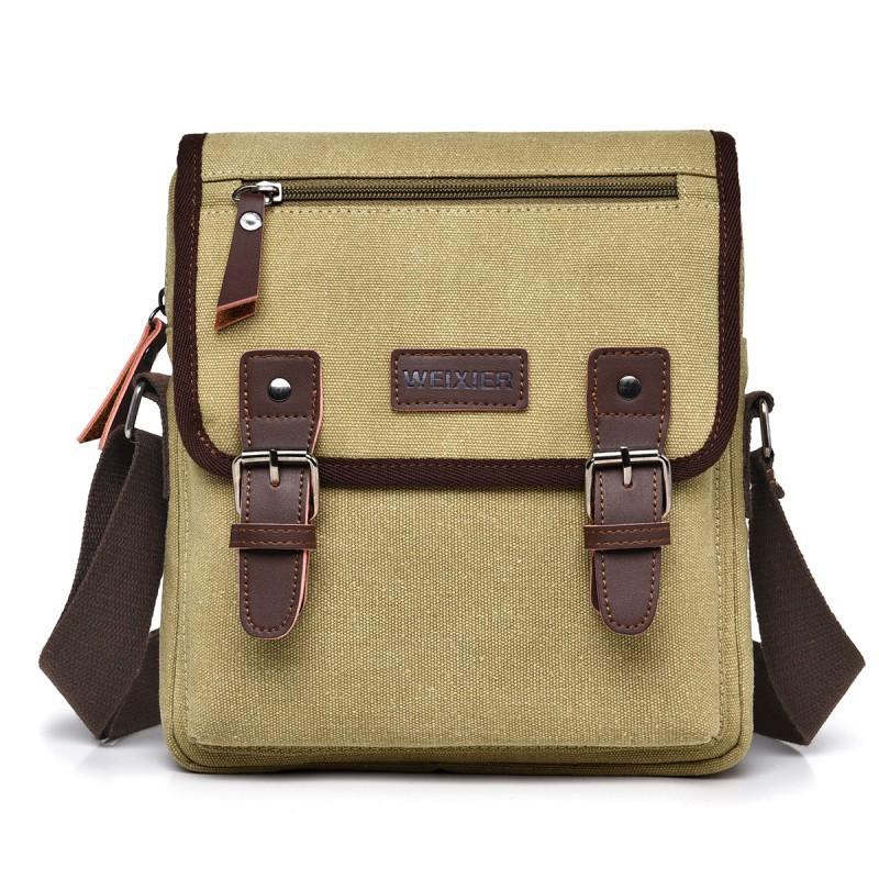 Men s Canvas Crossbody Bag Shoulder Casual Large Capacity Backpack Versatile Portable 11x14x18 хаки