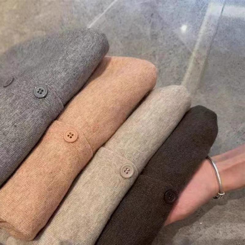 Women Autumn Winter Long Sleeve V Neck Wardrobe Staple Solid Color Thin Loose Cardigan Sweater Coat