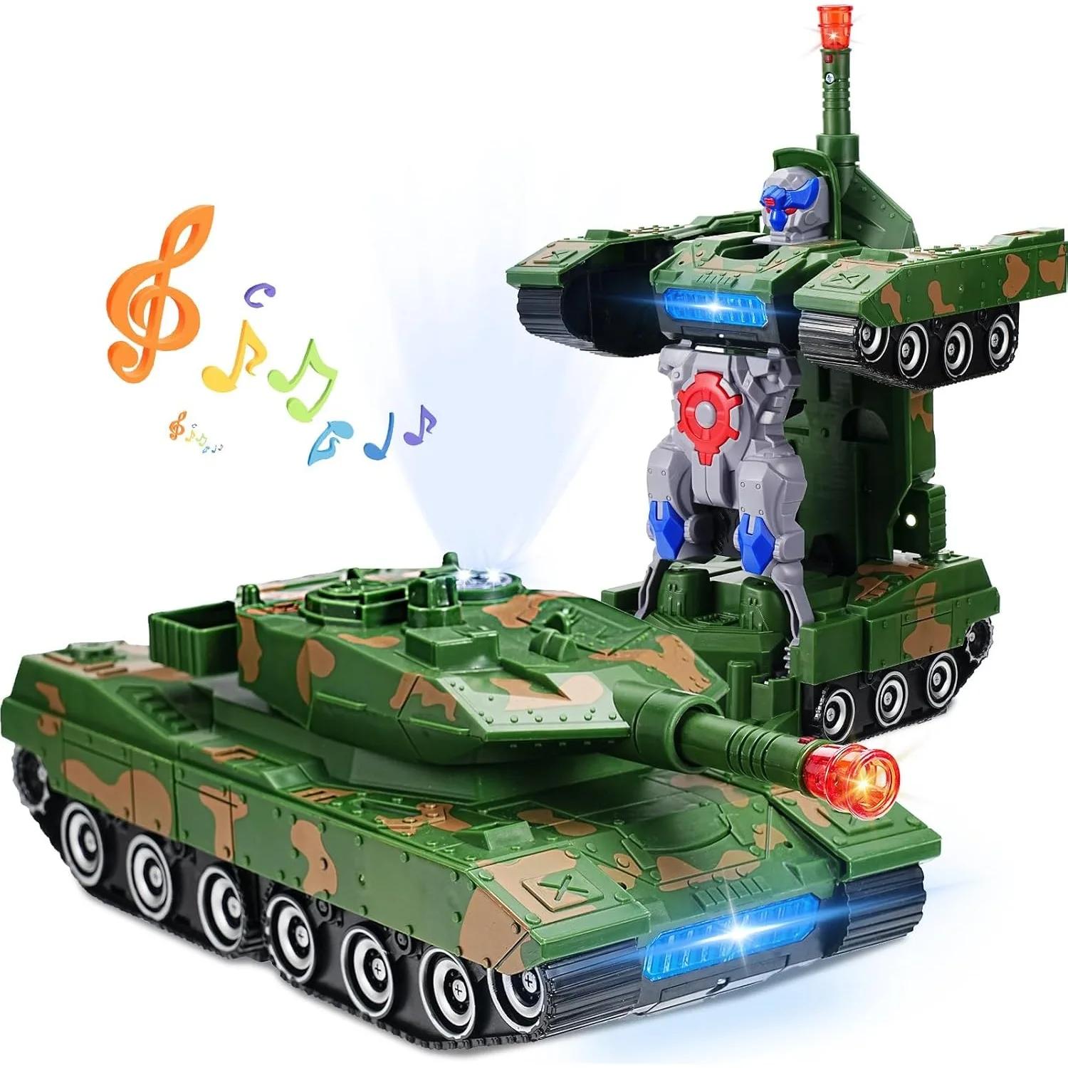 

Robot Transformable Tank Toys for Kids Transforming Car Toys with Music & Light Military Army Birthday Gift for Boys Girls