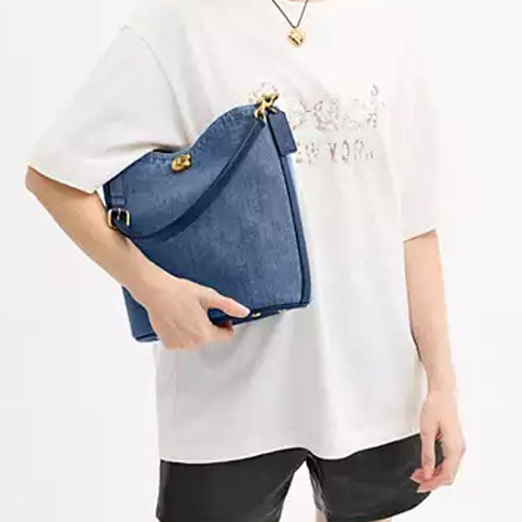 Coach Wierzba 27 Miękkie Logo Jeansowa Torba Bucket Bag Damskie Torby Ciemnoniebieski CAT44-B4RHO