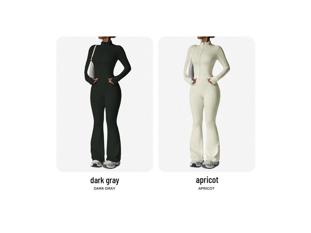 Waist-Cinching Yoga Set: Long-Sleeve Jacket & Butt-Lifting Micro-Flare Pants - Women's Sportswear for Autumn/Winter.