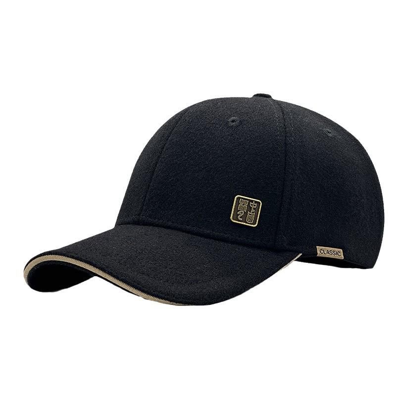 Men's Thick Woolen Winter Baseball Cap with Visor, Plus Velvet Lining, Closed Back, Large Size.